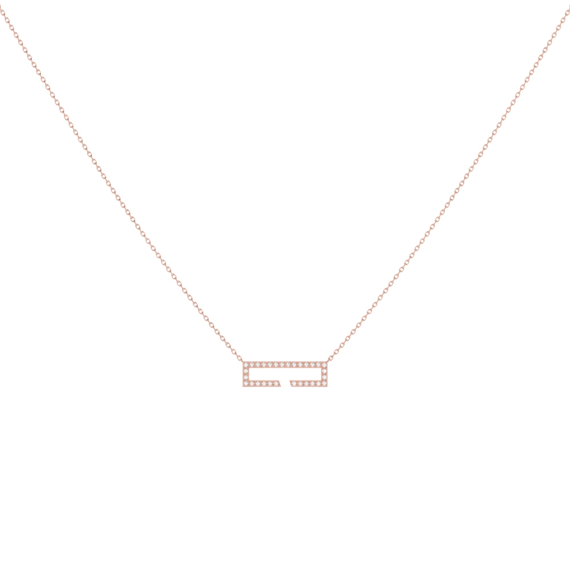 Swing Rectangle Diamond Necklace in 14K Rose Gold Vermeil, featuring genuine diamonds set in 925 Sterling Silver with an 18-inch cable chain.