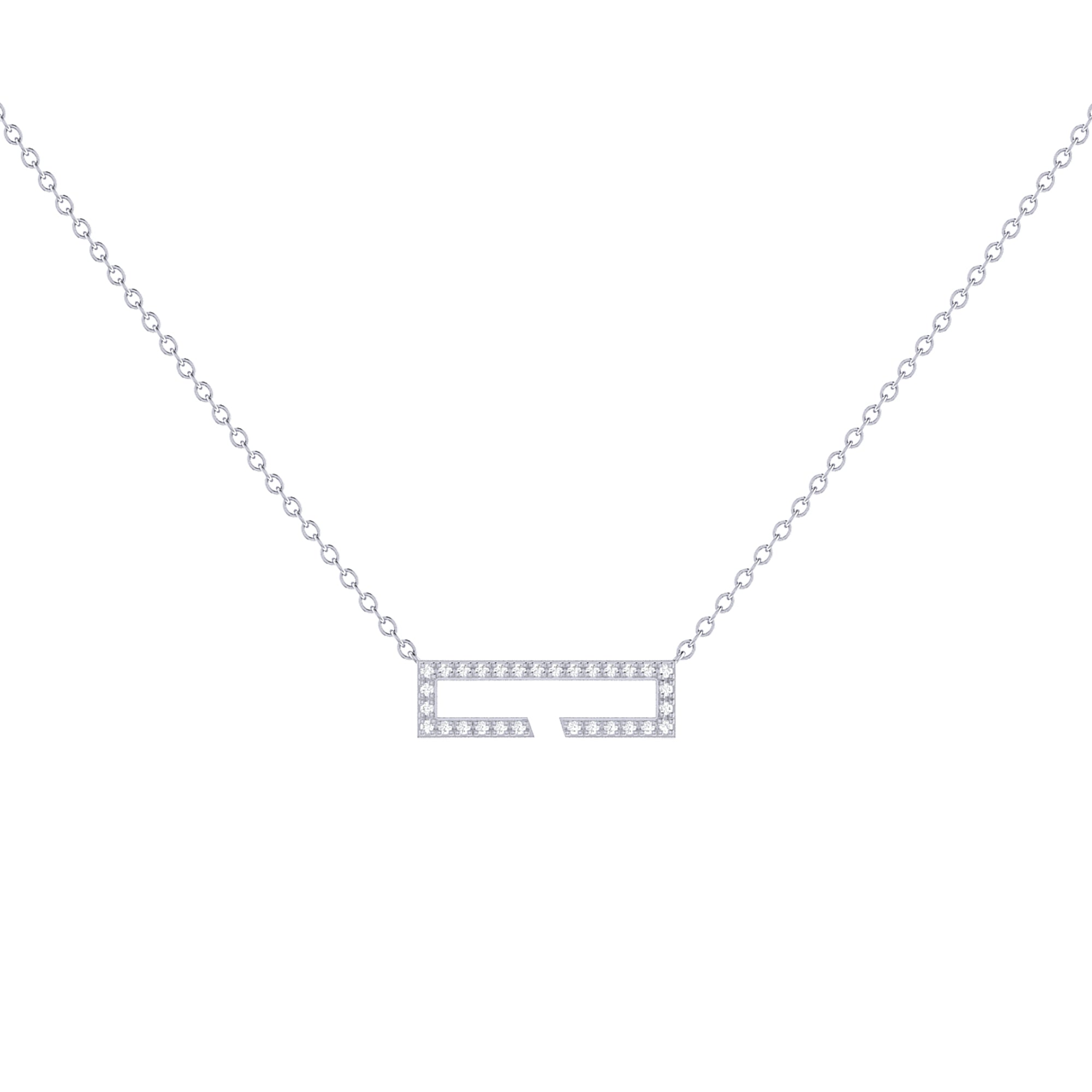 Swing Rectangle Diamond Necklace in Sterling Silver featuring genuine diamonds in a micro pave setting, displayed elegantly on a soft background.