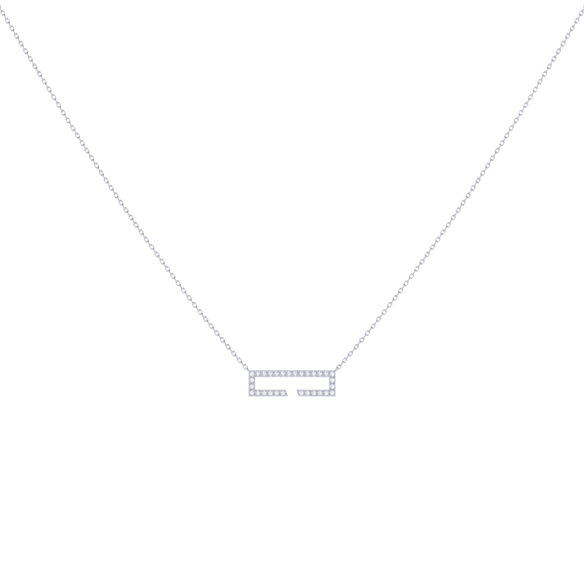 Swing Rectangle Diamond Necklace in Sterling Silver featuring genuine diamonds in a micro pave setting, displayed elegantly on a soft background.