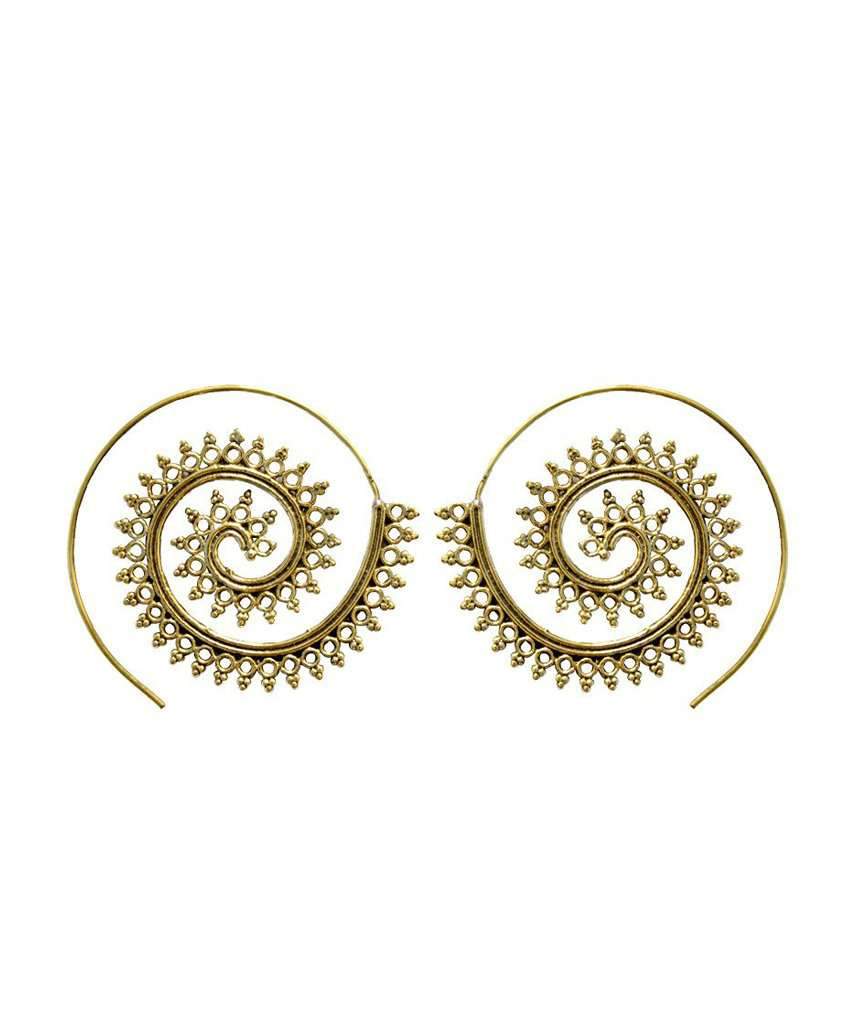 A pair of Urbiana Swivel Hoop Earrings featuring intricate bohemian design, crafted from brass and silver, perfect for sensitive skin.