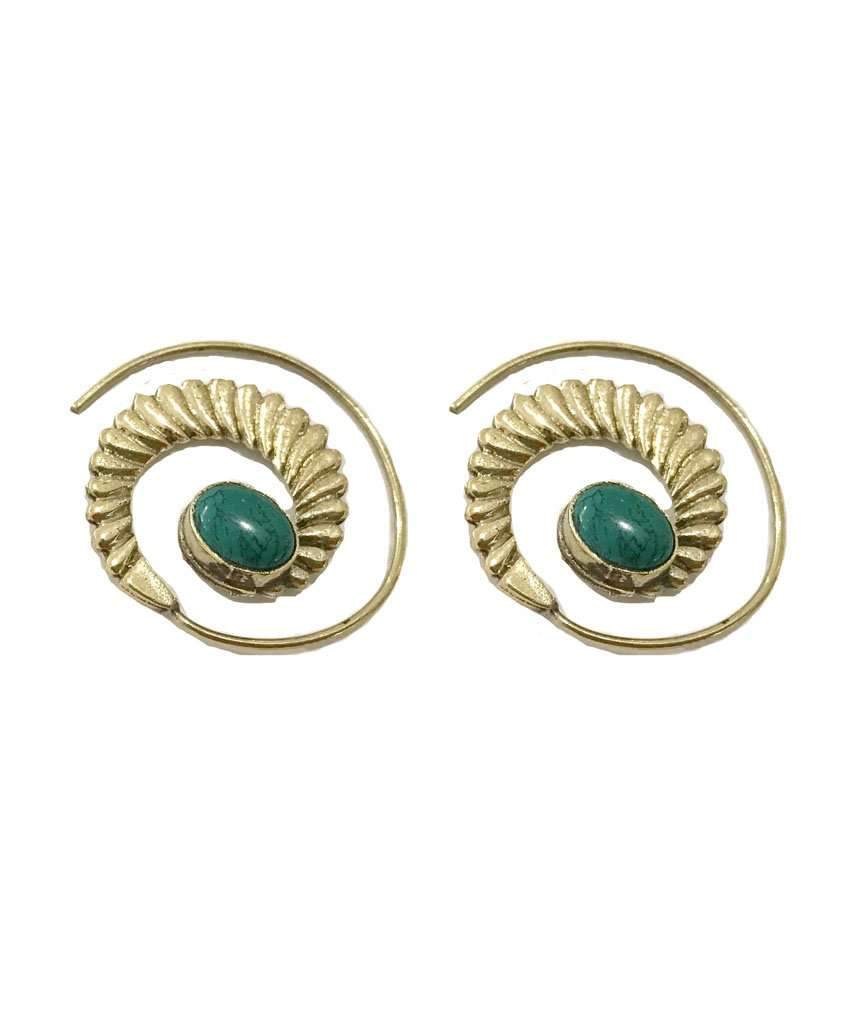 A pair of handmade Swivel Stone Hoops designed in London, showcasing their unique and eye-catching style, perfect for festivals.