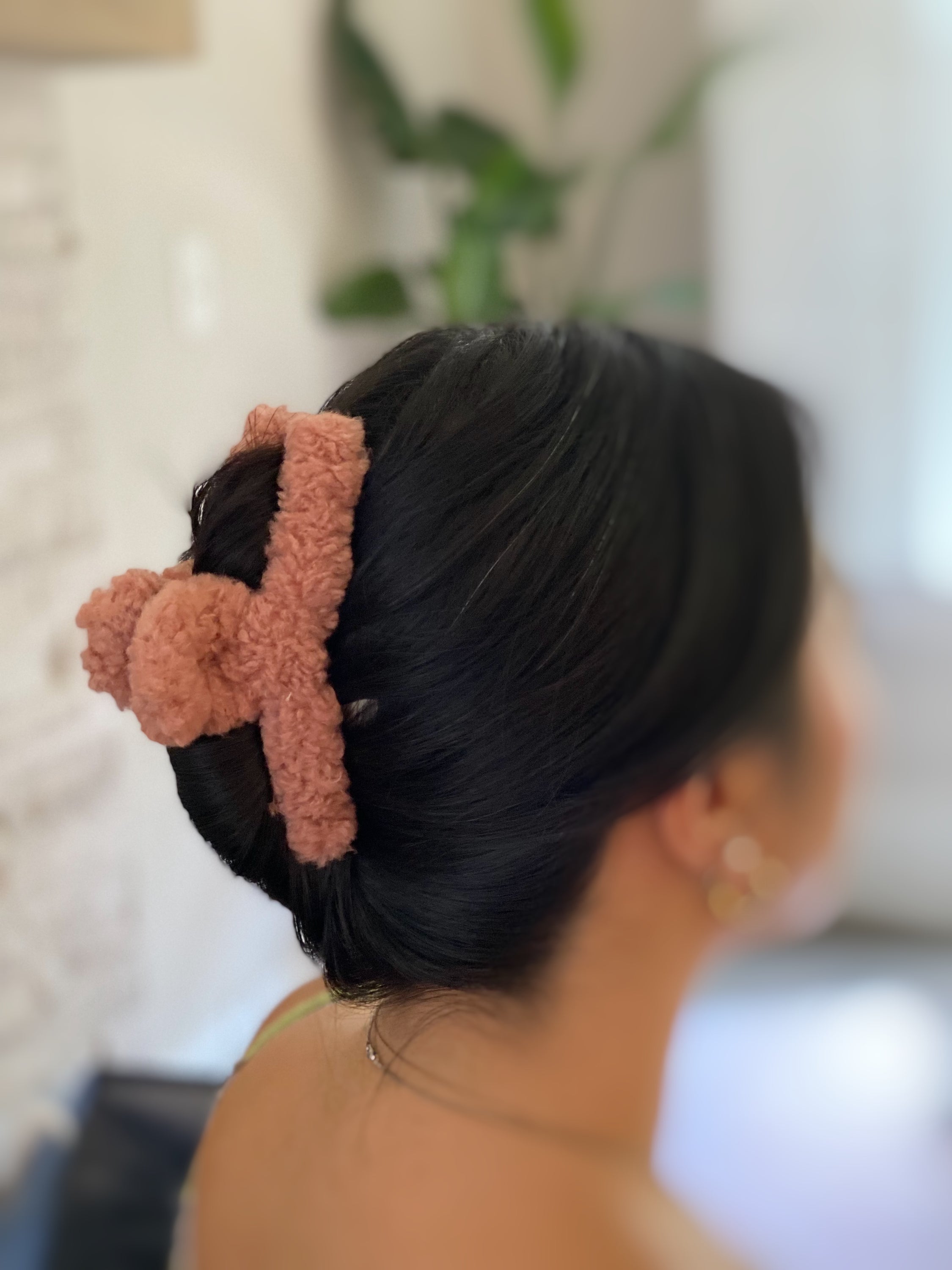 Teddy Love Hair Claw Set of 3 featuring fuzzy fabric finish in assorted colors, ideal for securing hair in various styles.