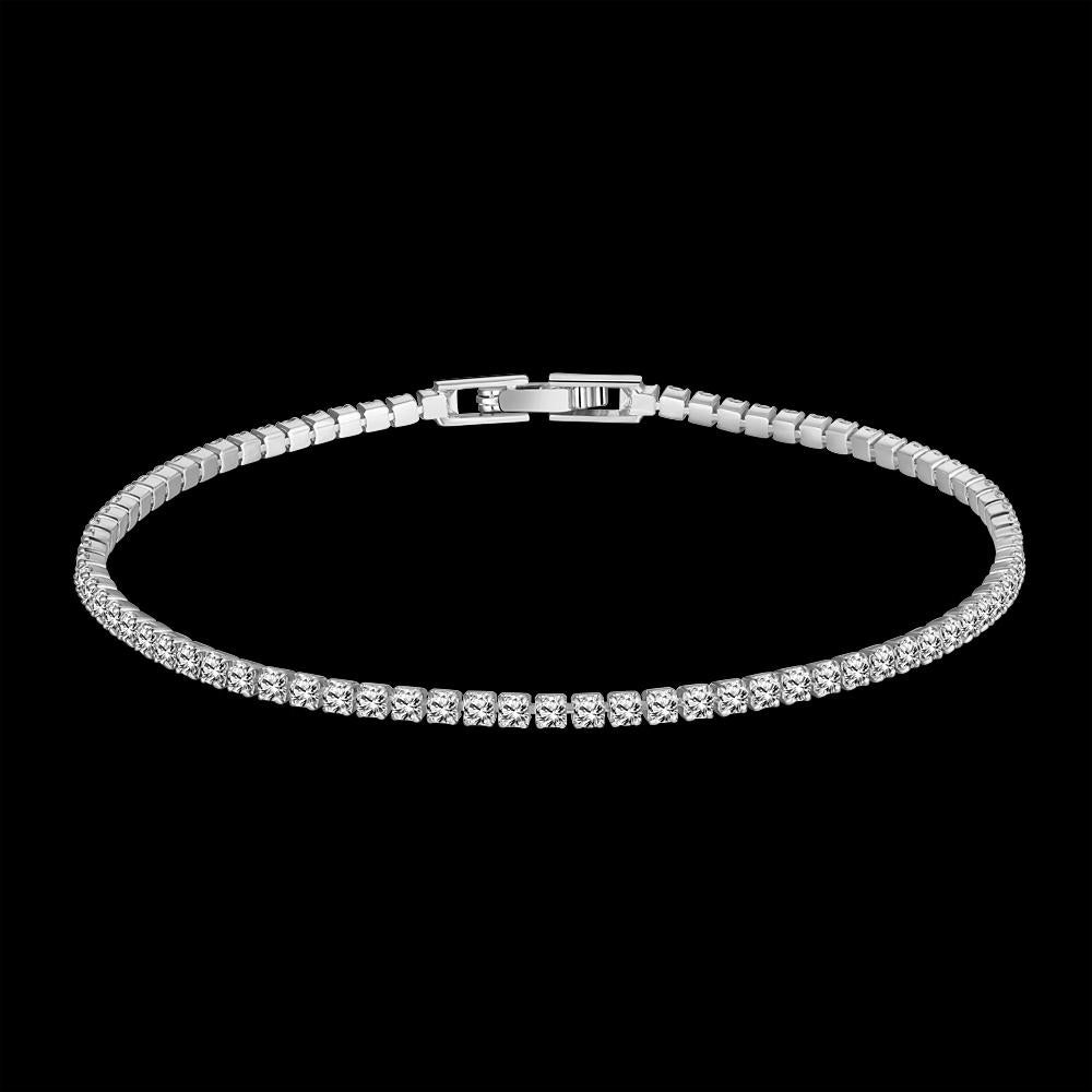 Elegant Tennis Necklace and Bracelet Set featuring Austrian Crystals, 18K white gold plating, and luxe gift box packaging.