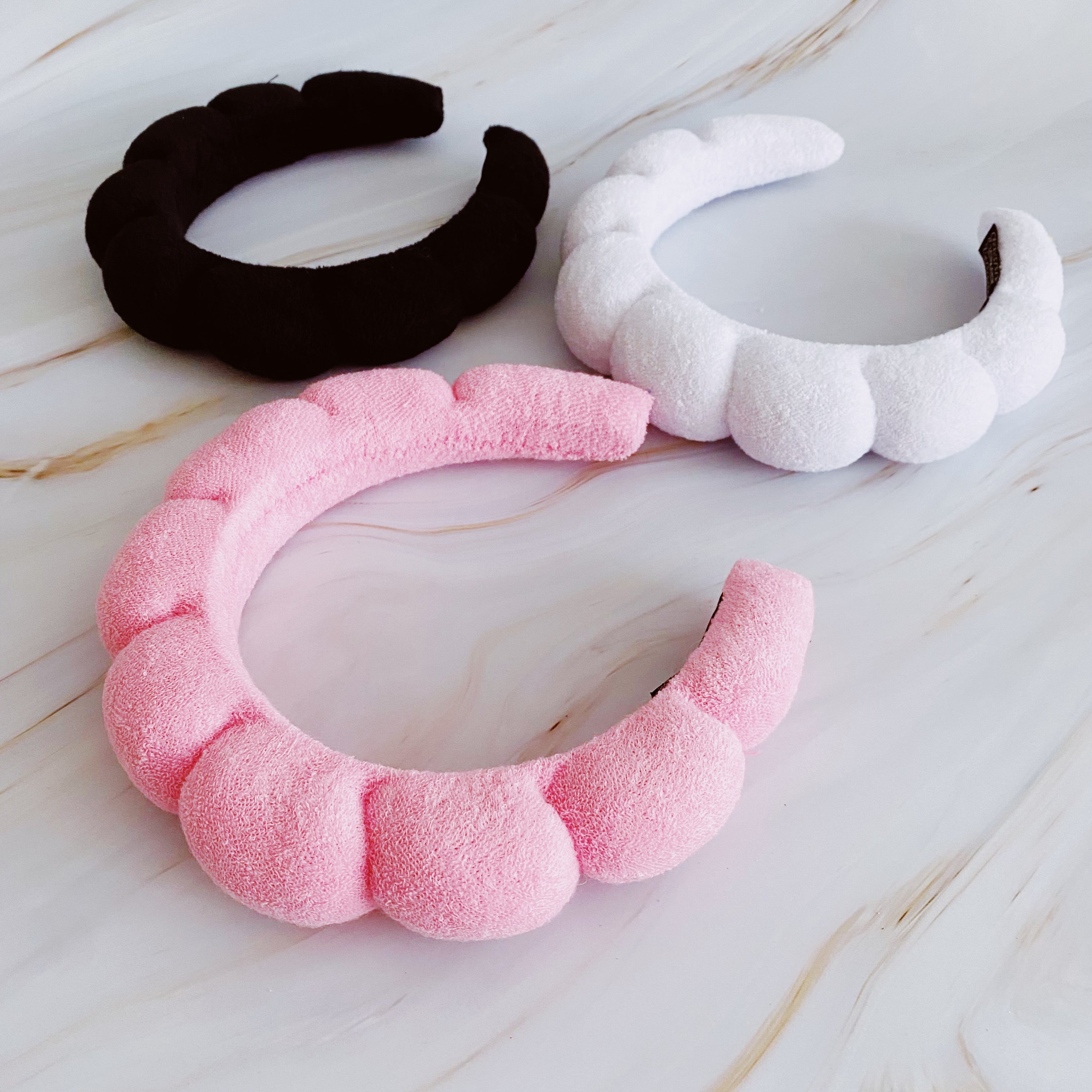 Terry Puffy Soft Headband in playful scalloped design, made of soft terry cloth fabric, perfect for casual and spa use.