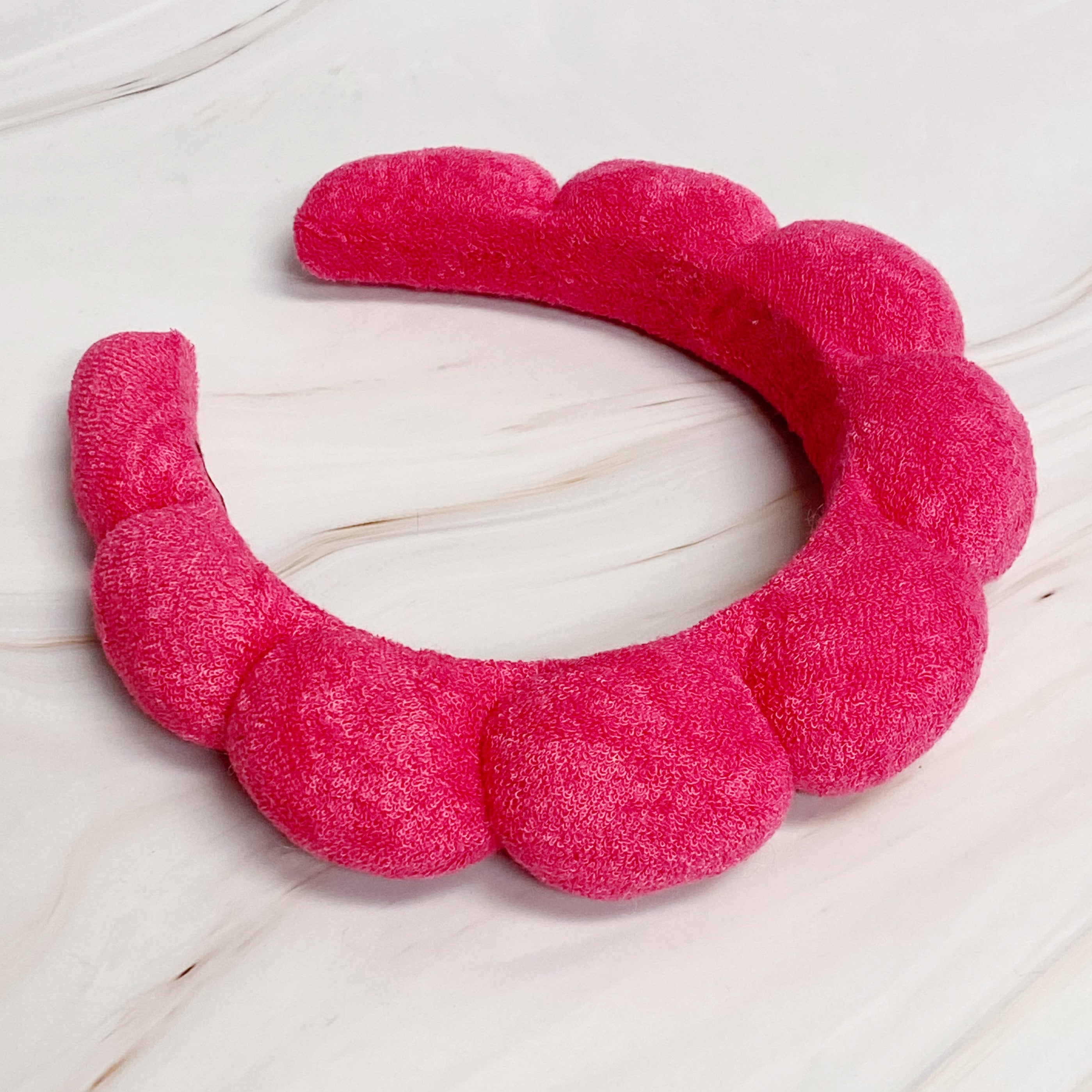 Terry Puffy Soft Headband in playful scalloped design, made of soft terry cloth fabric, perfect for casual and spa use.