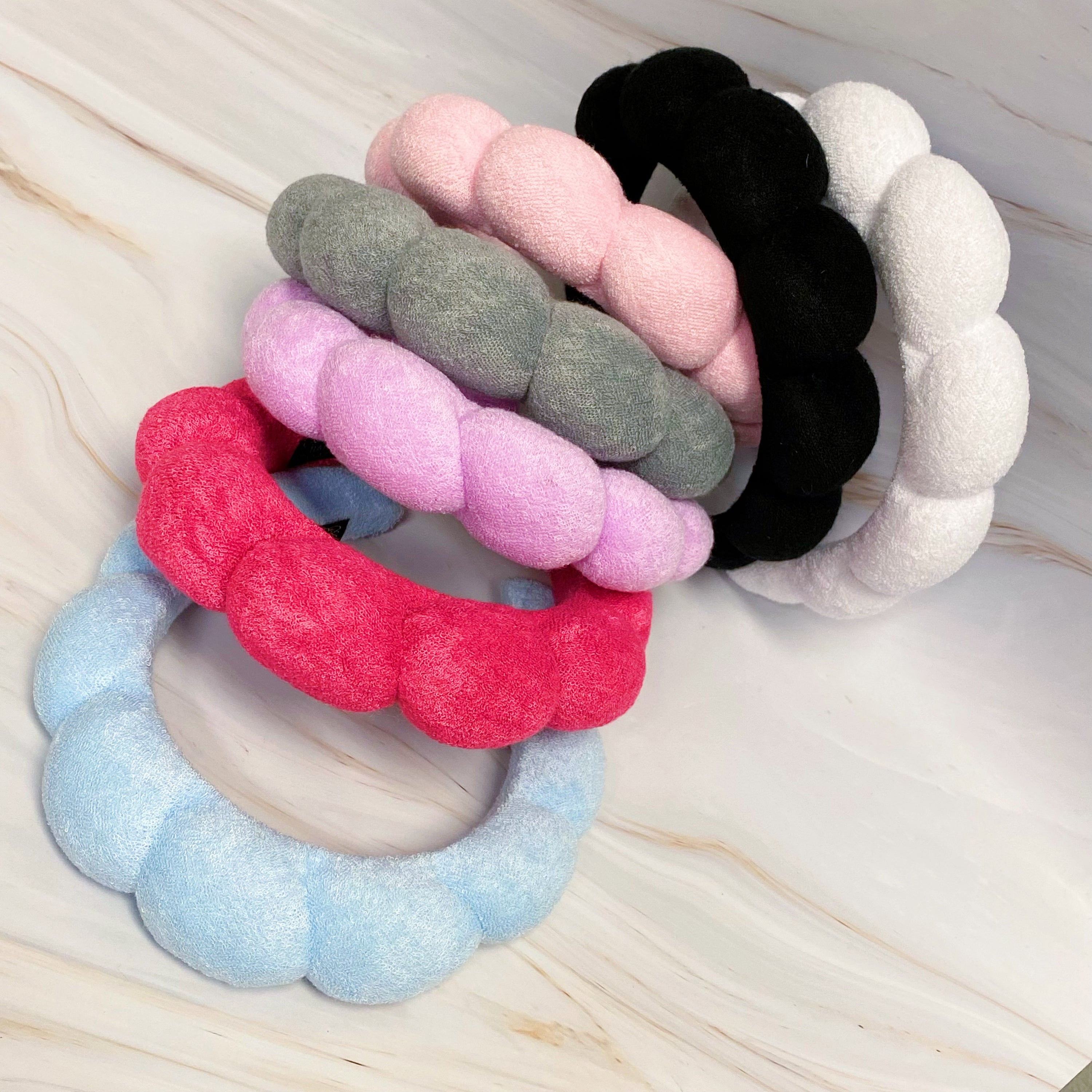 Terry Puffy Soft Headband in playful scalloped design, made of soft terry cloth fabric, perfect for casual and spa use.