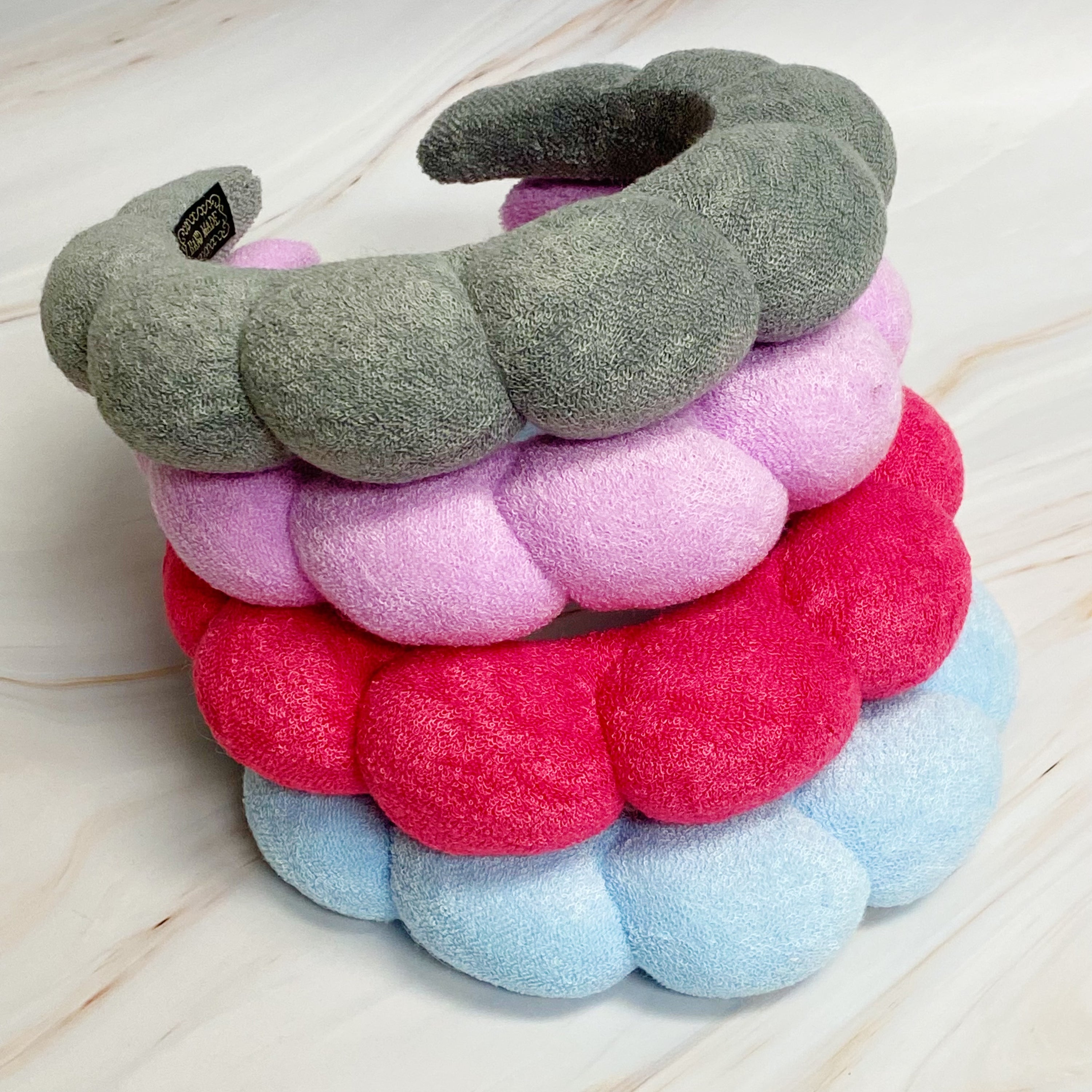 Terry Puffy Soft Headband in playful scalloped design, made of soft terry cloth fabric, perfect for casual and spa use.