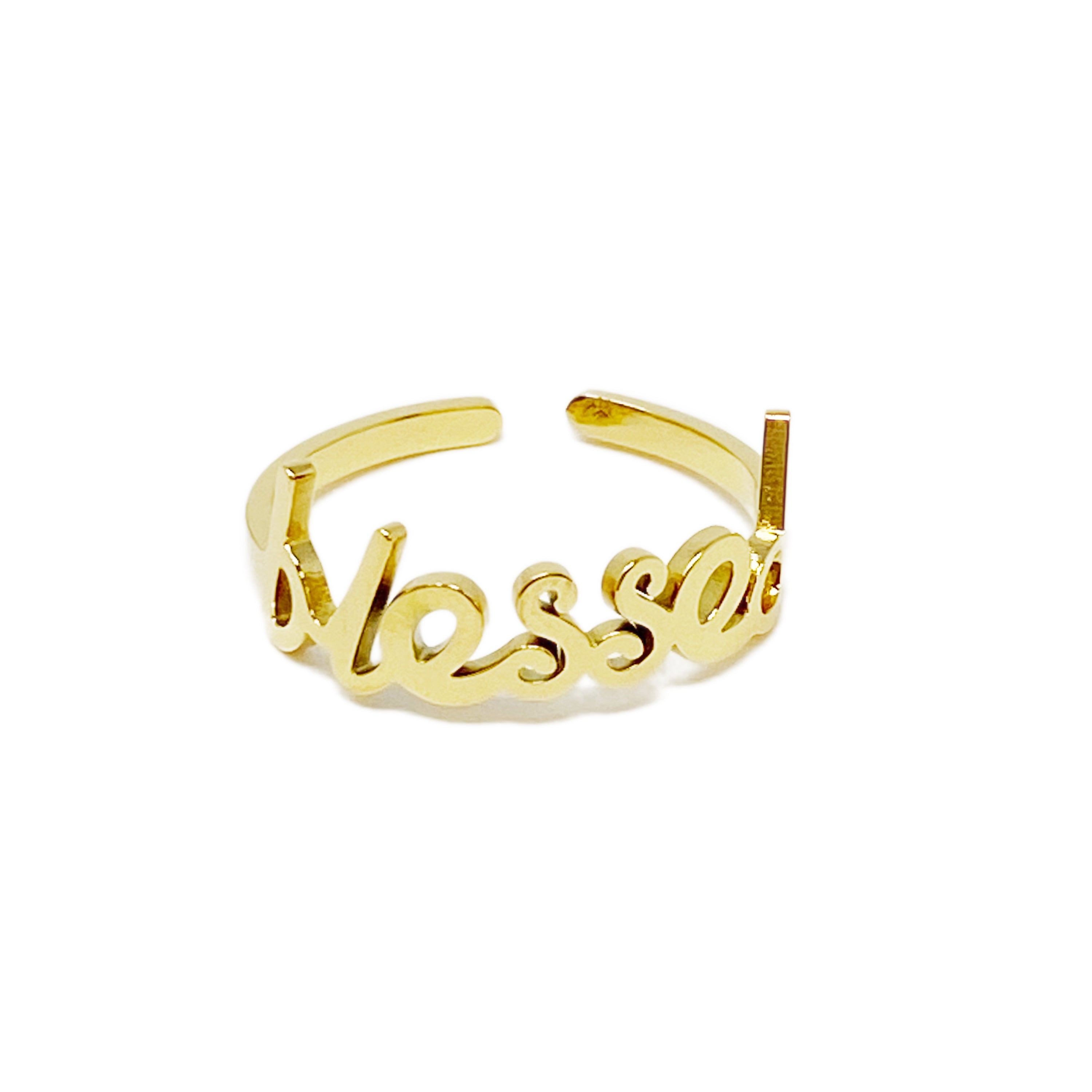 The Always Remember Ring featuring delicate script, adjustable design, and 18K gold plating on stainless steel.