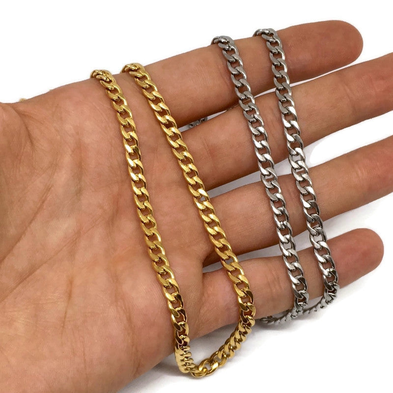 Thick Curb Chain Link Necklace made of stainless steel, featuring a bold 0.5cm width and 50cm length, available in multiple colors.