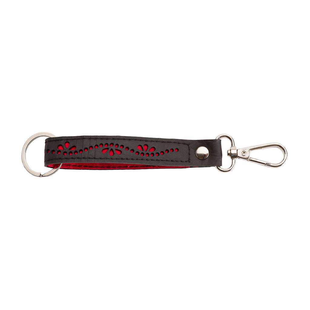 Thor Double Ended Inner Tube Vegan Keyring made from recycled rubber, featuring unique handcrafted designs and colorful fabric backing.