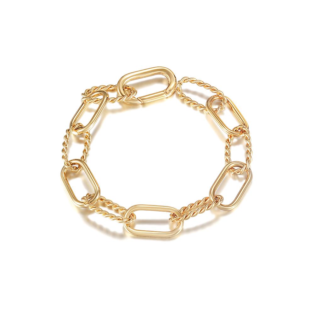 Elegant Threader Interlocking Bracelet made of surgical stainless steel with 14K gold PVD plating, showcasing its unique interlocking design.