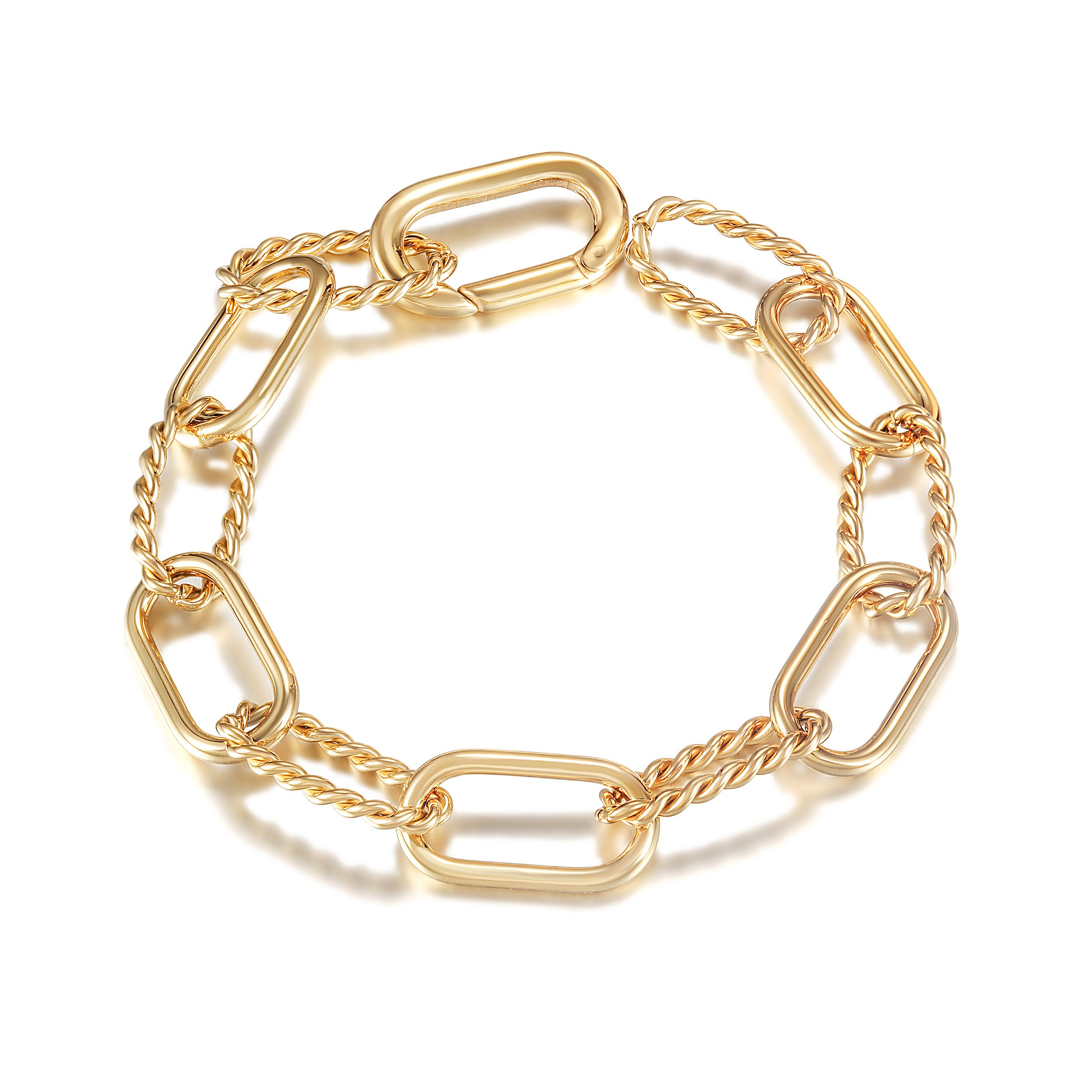 Elegant Threader Interlocking Bracelet made of surgical stainless steel with 14K gold PVD plating, showcasing its unique interlocking design.