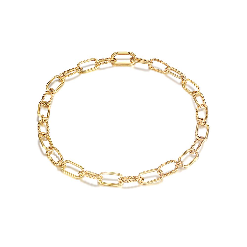 Elegant Threader Interlocking Necklace made of 316L surgical stainless steel with 14K gold PVD plating, showcasing its unique interlocking design.