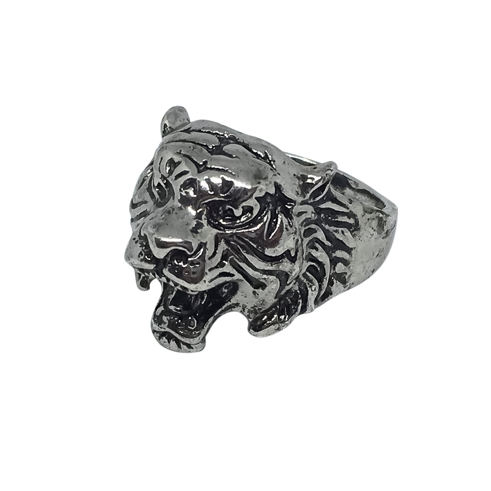 A stunning Tibetan Tiger Statement Ring made from 18ct gold and sterling silver plated steel alloy, featuring a bold tiger design.