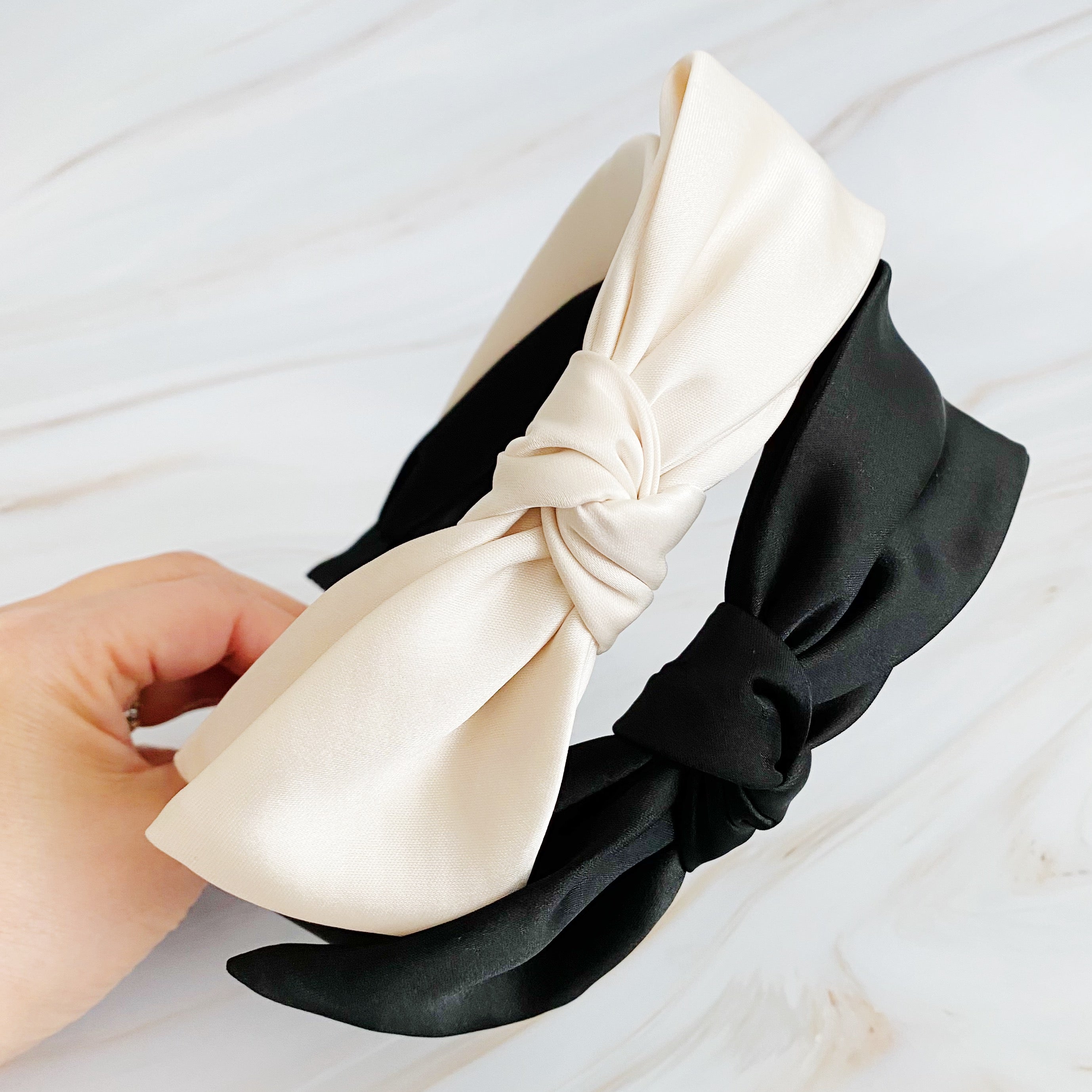 Elegant Tied Satin Side Bow Headband in luxurious satin fabric with a chic side bow design.