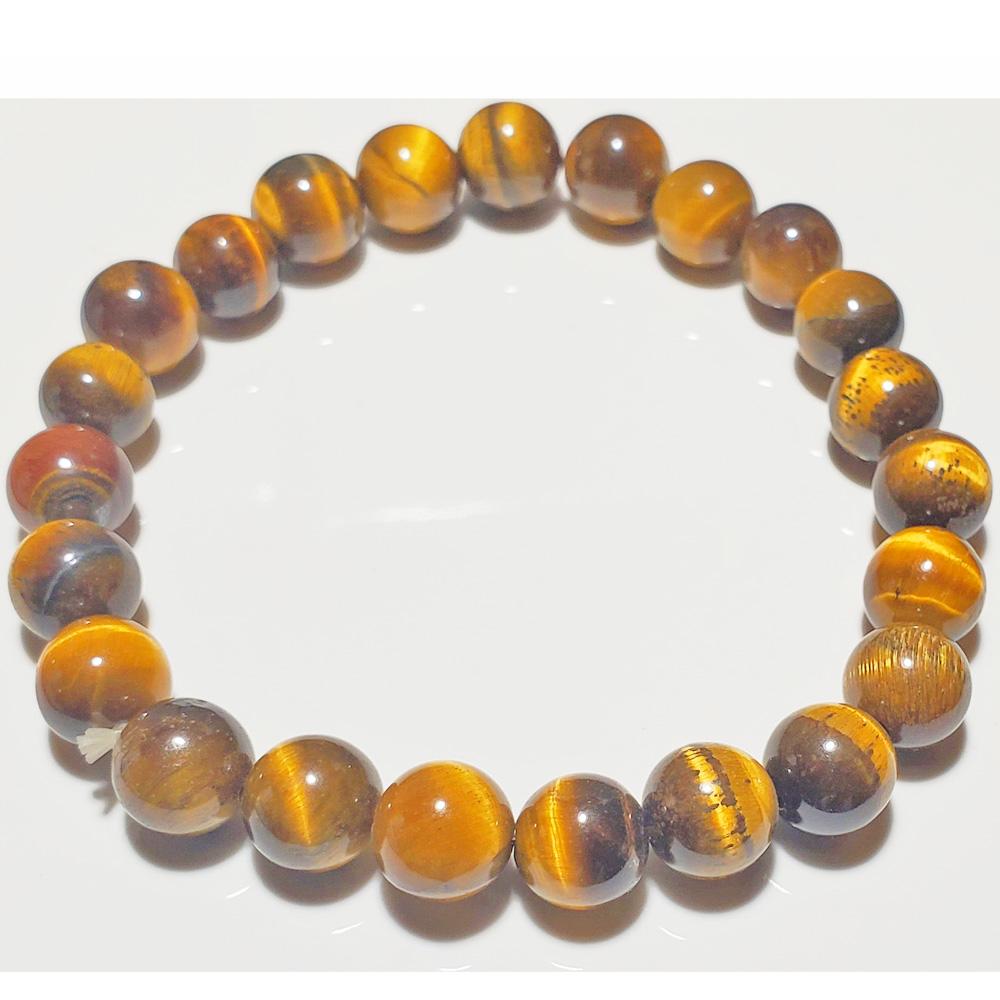 A handmade Tigers Eye beaded elastic stretch bracelet featuring 8mm round beads with a smooth finish, ideal for everyday wear.