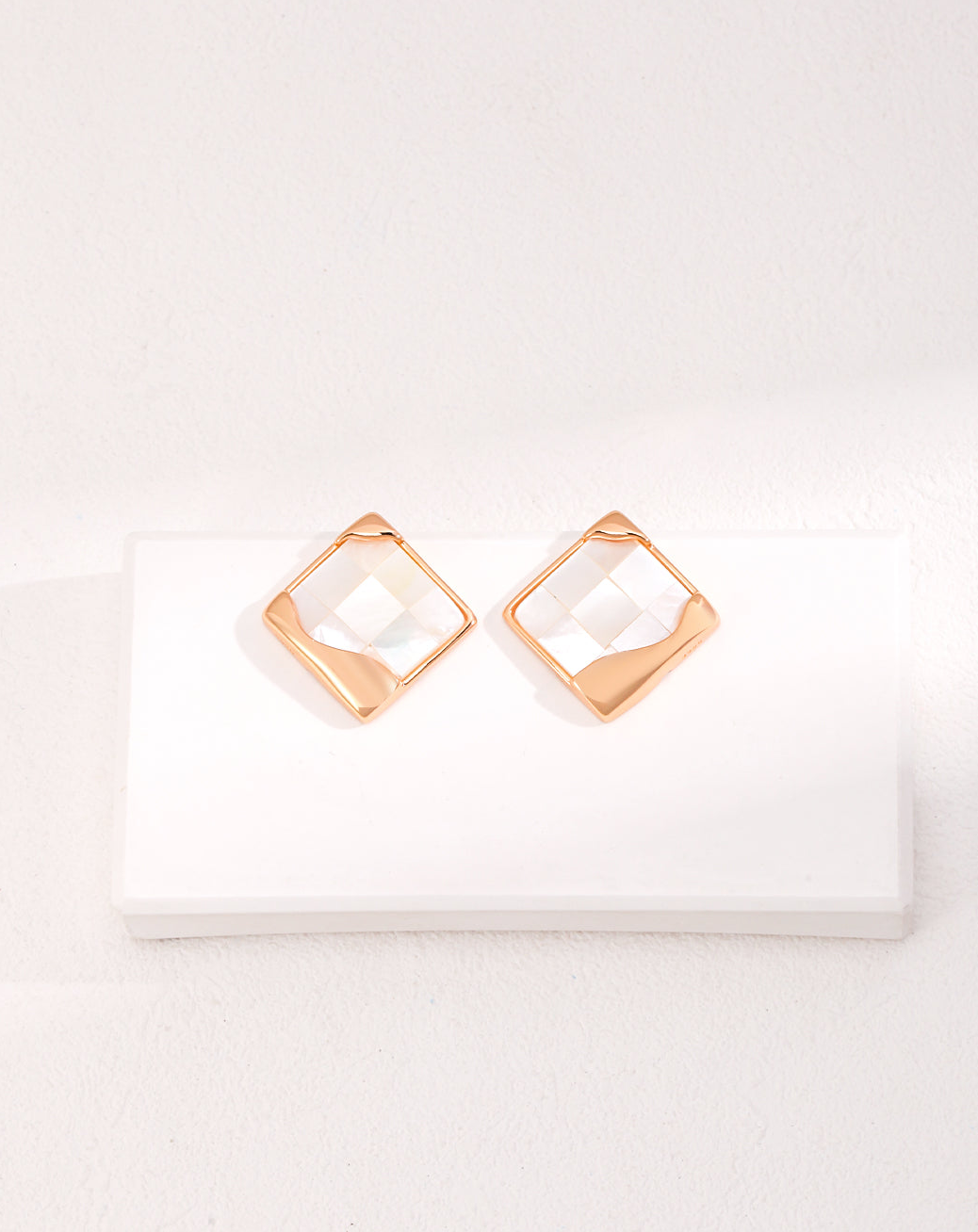 Timeless Mosaic Pure Silver Shell Earrings featuring intricate shell inlays and vintage gold finish, elegantly designed for modern and classic styles.