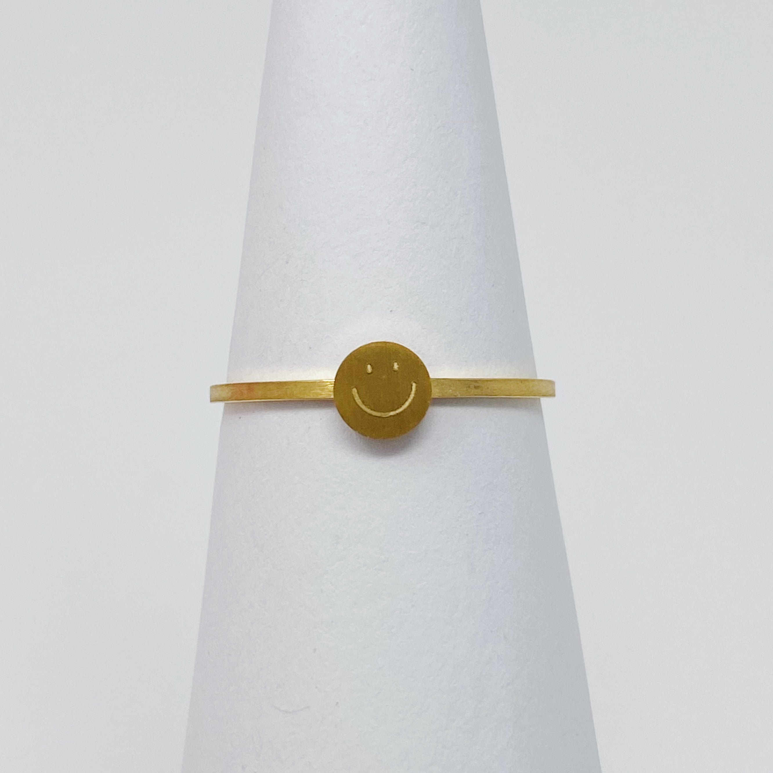 Tiny Disc Stackable Ring featuring monogrammed symbols, 18K gold plated stainless steel, size 7.