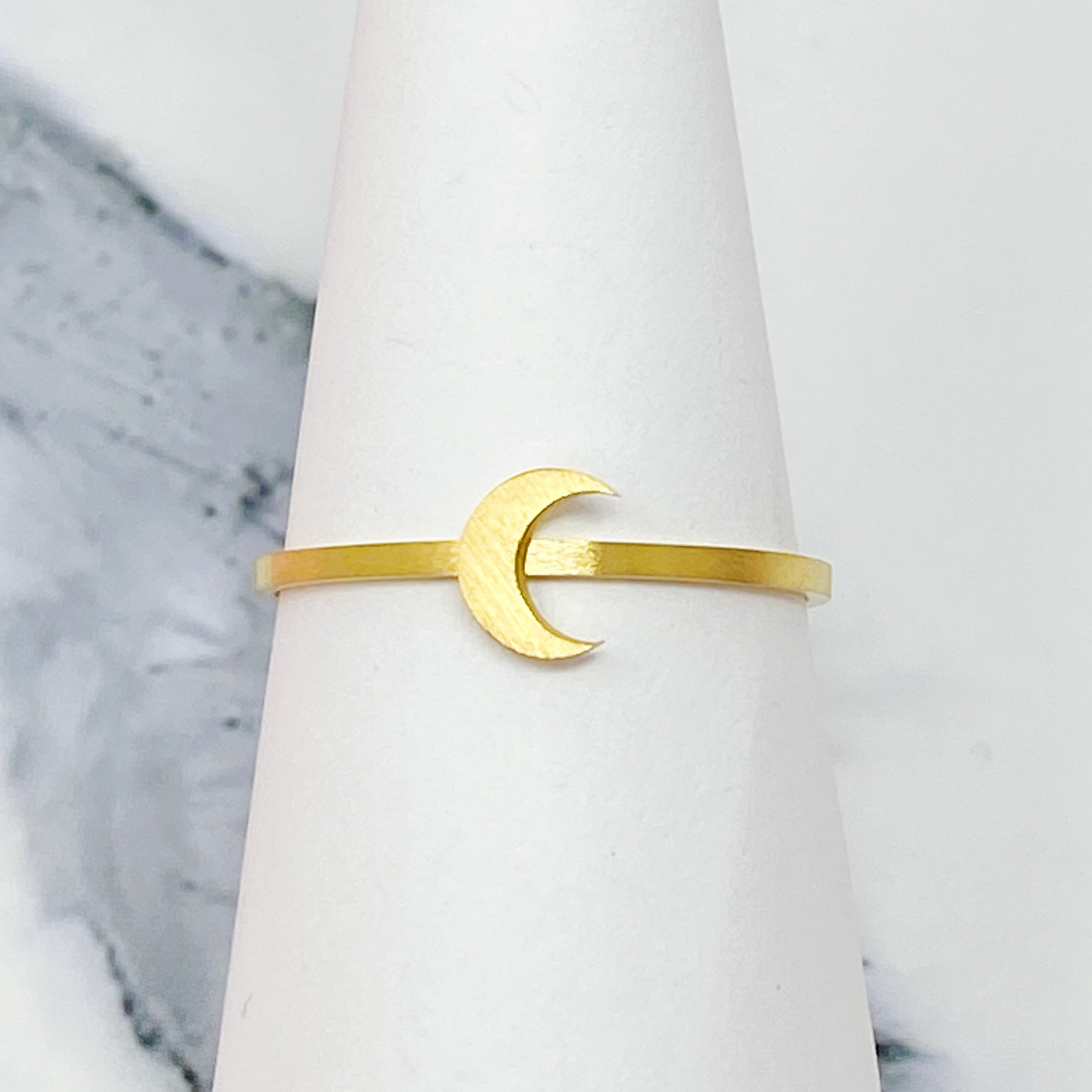 Tiny Figure Stackable Ring featuring various shapes, 18K gold plated stainless steel, size 7, perfect for stacking.