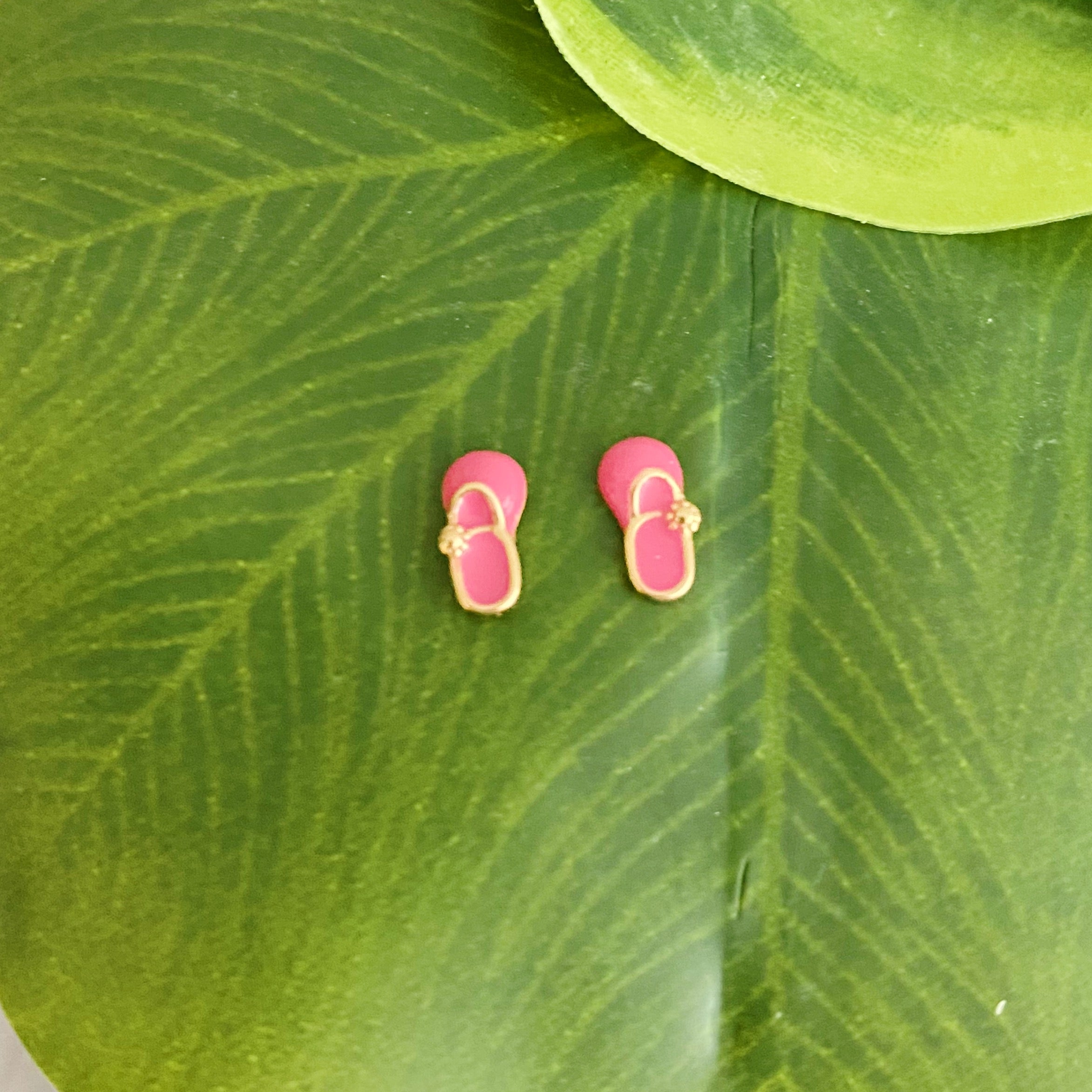 Tiny Shape Tiny Stud Sterling Silver Earrings featuring heart and flip flop designs, elegantly displayed on a logo card.