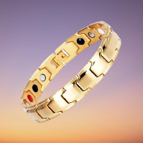 A luxurious gold plated titanium stainless steel magnetic bracelet for men, showcasing a sleek design and polished finish.