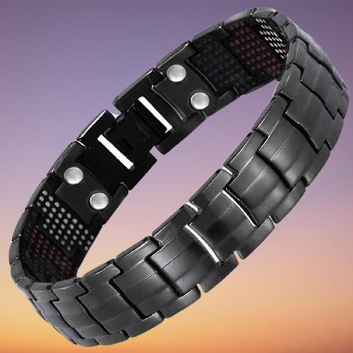 A sleek black titanium steel fashion bracelet designed for men, showcasing its unique style and durability.