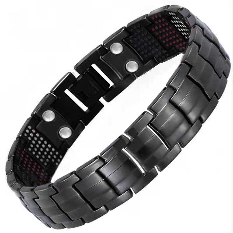 A sleek black titanium steel fashion bracelet designed for men, showcasing its unique style and durability.