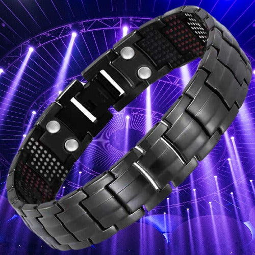 A sleek black titanium steel fashion bracelet designed for men, showcasing its unique style and durability.