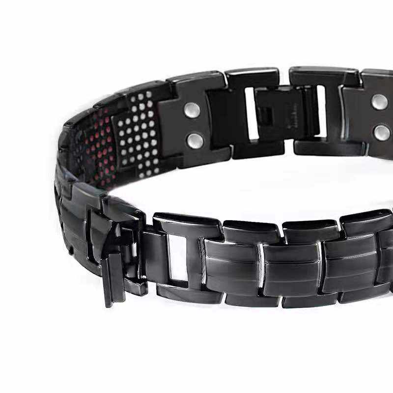 A sleek black titanium steel fashion bracelet designed for men, showcasing its unique style and durability.