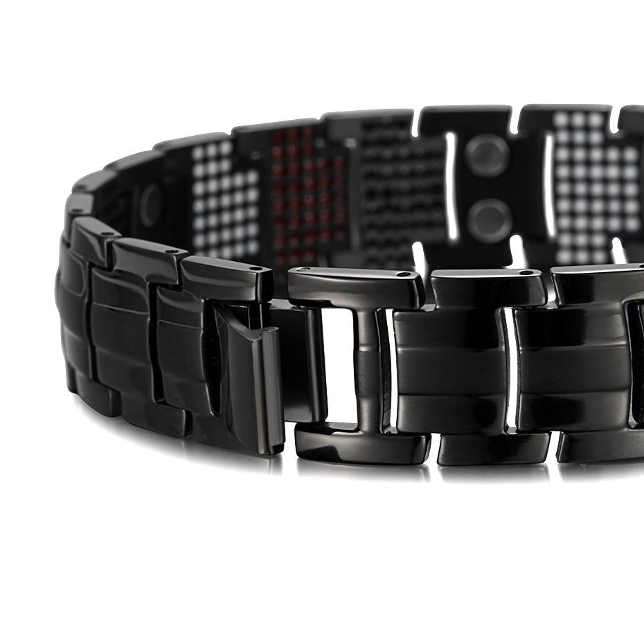 A sleek black titanium steel fashion bracelet designed for men, showcasing its unique style and durability.