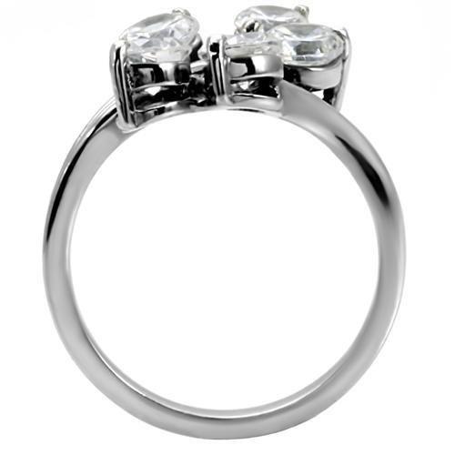 TK001 High Polished Stainless Steel Ring featuring AAA Grade clear CZ center stone, showcasing its elegant design and shine.