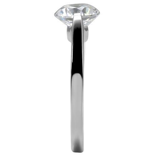 TK012 High Polished Stainless Steel Ring featuring AAA Grade clear CZ center stone, showcasing a sleek and shiny design.