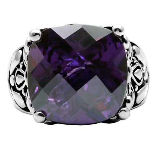 TK016 High Polished Stainless Steel Ring featuring AAA Grade Amethyst CZ, showcasing its elegant design and shiny finish.