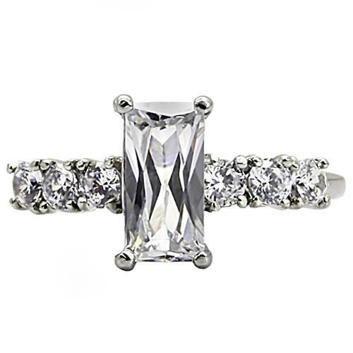 TK002 High Polished Stainless Steel Ring featuring a clear AAA Grade cubic zirconia center stone, showcasing a brilliant shine.