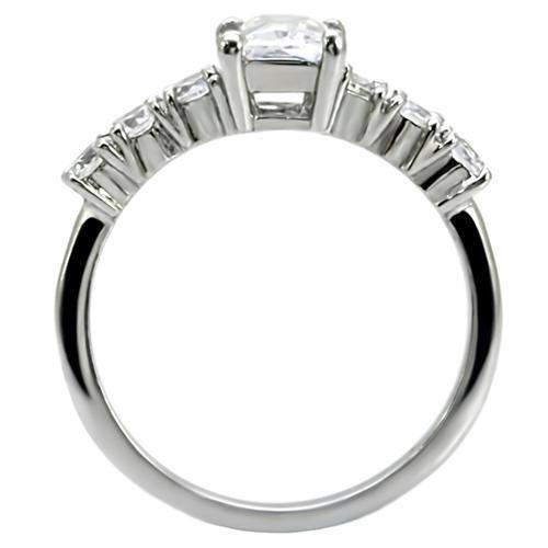 TK002 High Polished Stainless Steel Ring featuring a clear AAA Grade cubic zirconia center stone, showcasing a brilliant shine.