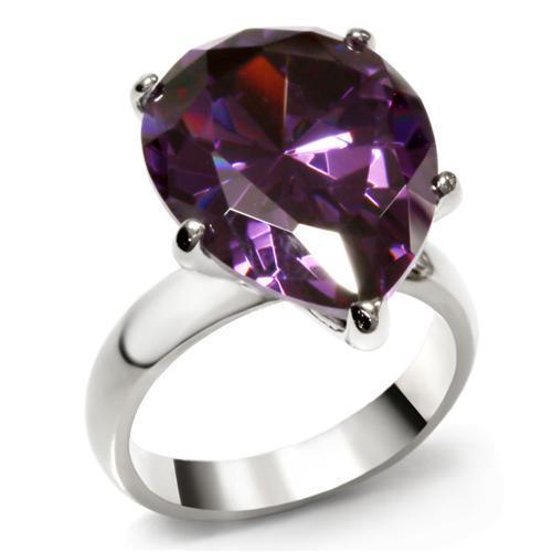 TK045 High Polished Stainless Steel Ring featuring AAA Grade Amethyst CZ, showcasing its elegant design and shiny finish.