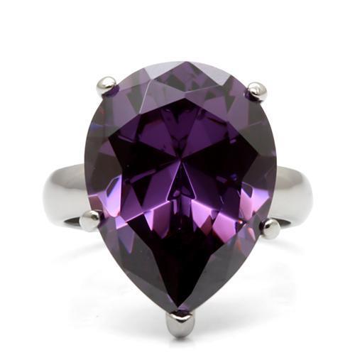 TK045 High Polished Stainless Steel Ring featuring AAA Grade Amethyst CZ, showcasing its elegant design and shiny finish.