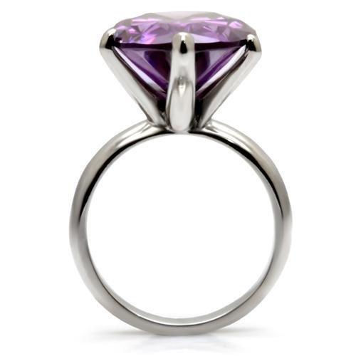 TK045 High Polished Stainless Steel Ring featuring AAA Grade Amethyst CZ, showcasing its elegant design and shiny finish.