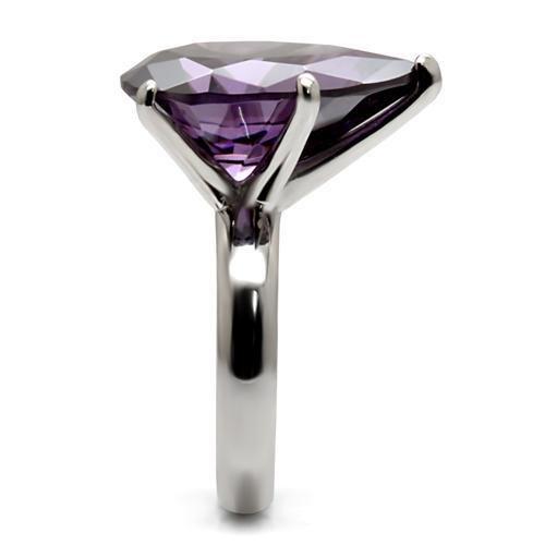 TK045 High Polished Stainless Steel Ring featuring AAA Grade Amethyst CZ, showcasing its elegant design and shiny finish.