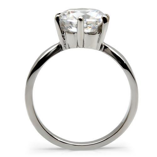 TK046 High Polished Stainless Steel Ring featuring a clear AAA Grade CZ stone, showcasing its elegant design and shiny finish.