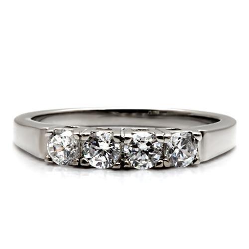 TK047 High Polished Stainless Steel Ring featuring a clear AAA Grade CZ center stone, showcasing its elegant design and shiny finish.