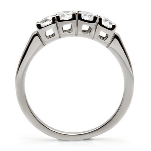 TK047 High Polished Stainless Steel Ring featuring a clear AAA Grade CZ center stone, showcasing its elegant design and shiny finish.