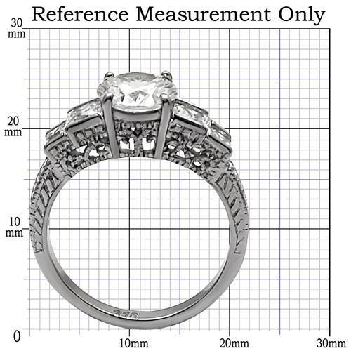 TK057 High Polished Stainless Steel Ring featuring a clear AAA Grade CZ center stone, showcasing its elegant design and shiny finish.