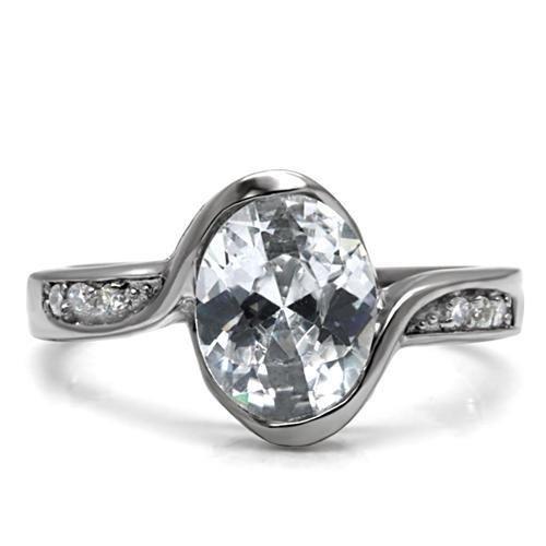 TK064 High Polished Stainless Steel Ring featuring AAA Grade clear CZ center stone, showcasing its elegant design and shine.