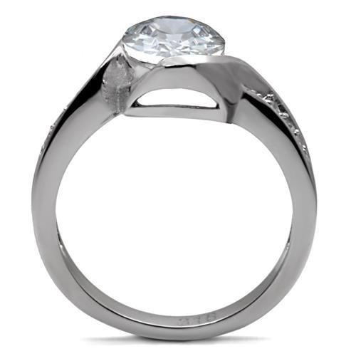 TK064 High Polished Stainless Steel Ring featuring AAA Grade clear CZ center stone, showcasing its elegant design and shine.