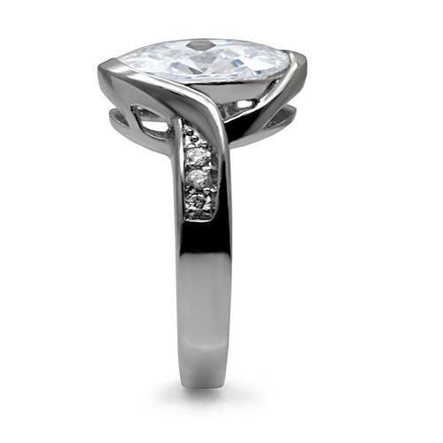 TK064 High Polished Stainless Steel Ring featuring AAA Grade clear CZ center stone, showcasing its elegant design and shine.