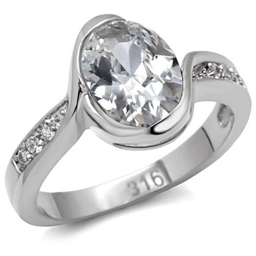 TK064 High Polished Stainless Steel Ring featuring AAA Grade clear CZ center stone, showcasing its elegant design and shine.