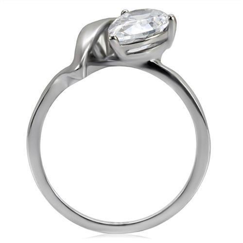 TK067 High Polished Stainless Steel Ring featuring a clear AAA Grade CZ center stone, showcasing its elegant design and shiny finish.