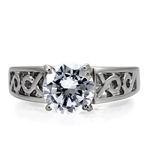 TK069 High Polished Stainless Steel Ring featuring AAA Grade clear CZ center stone, showcasing a sleek and shiny design.