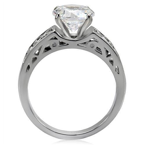 TK069 High Polished Stainless Steel Ring featuring AAA Grade clear CZ center stone, showcasing a sleek and shiny design.